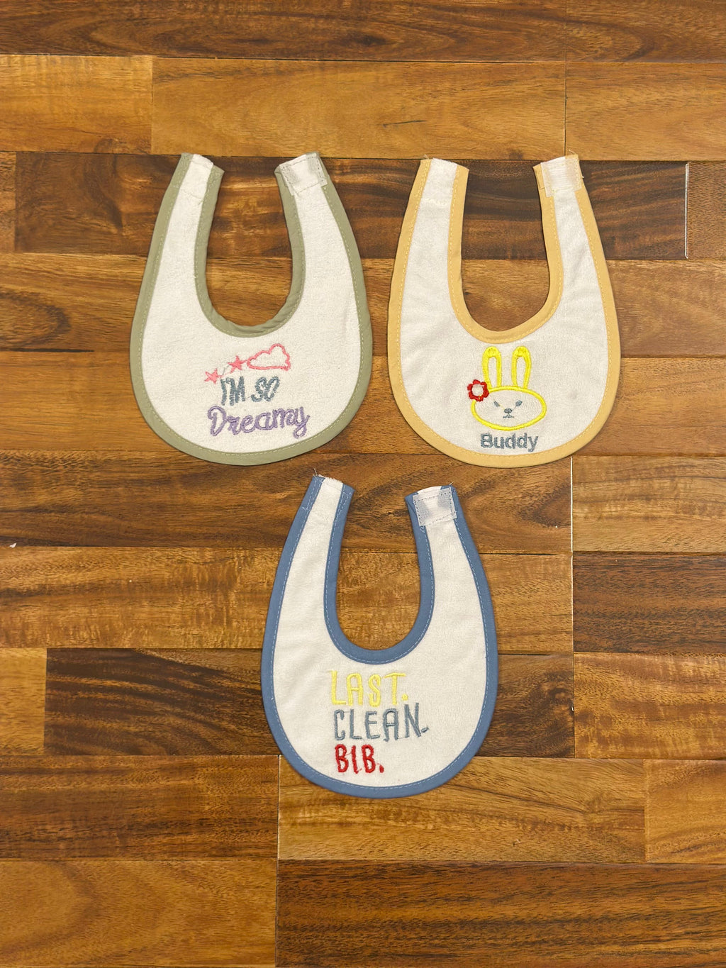 Baby Bibs Stick-On with Embroidery – Set of 3