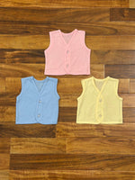 Baby Cotton Vest Sleeve less Front Open Colored  – Pack of 3