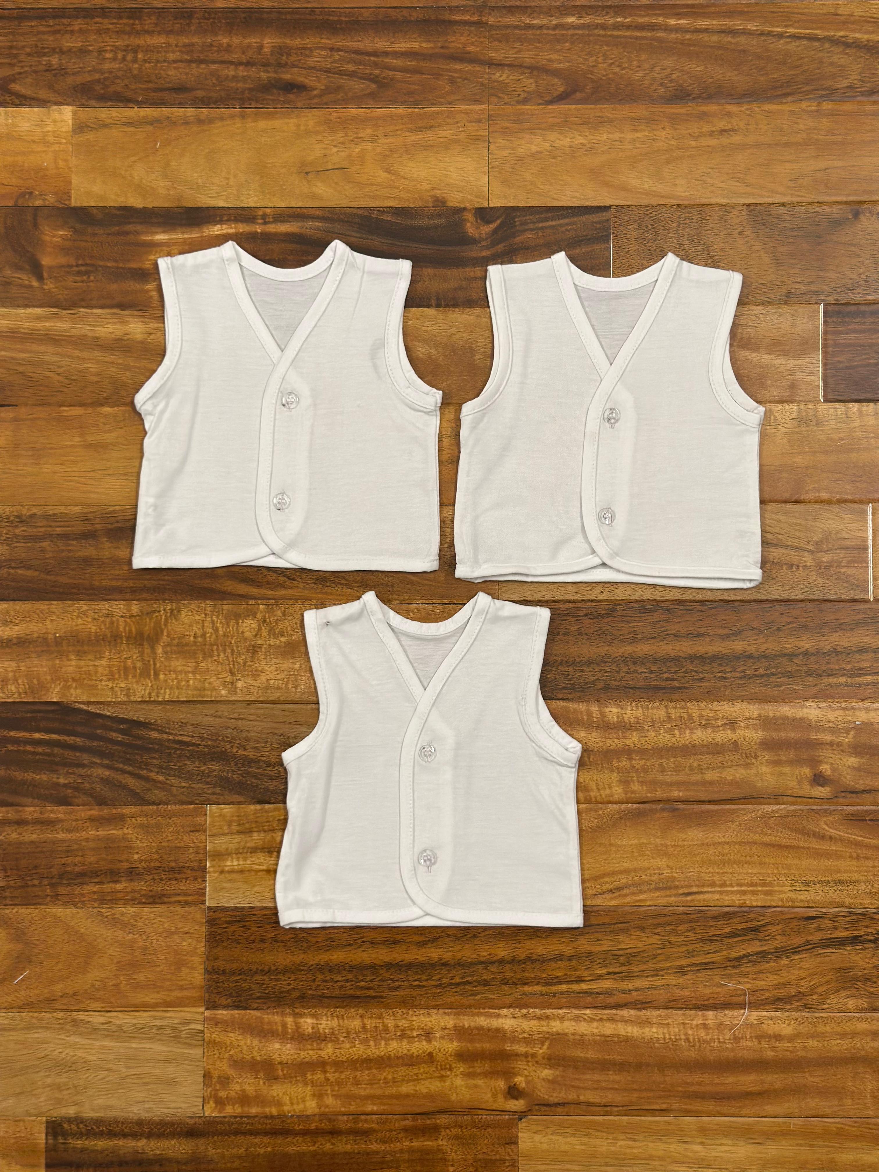 Baby Cotton White Vests – Set of 3